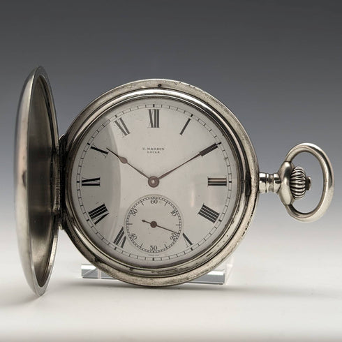 Around 1910 Antique Ulysse Nardin pocket watch Wild beast engraving Silver hunter case Works well